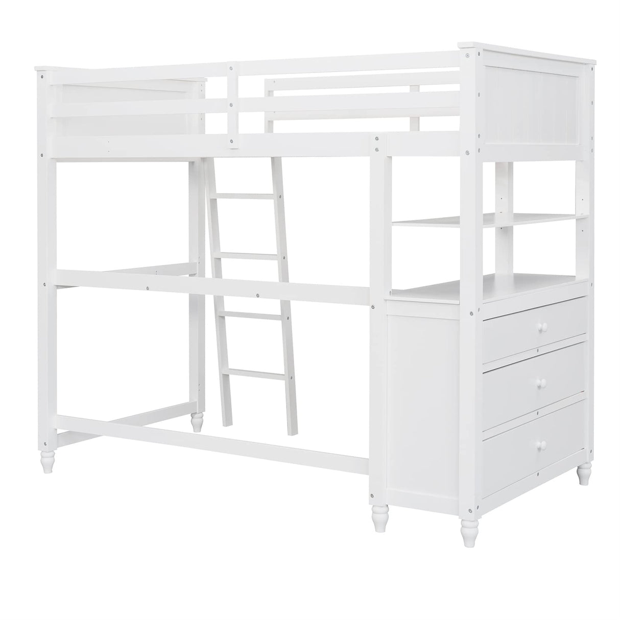 Stylish White Twin Loft Bed with Integrated Desk and Storage for Kids and Teens Bellemave