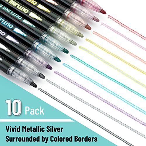 Mr. Pen- Double Line Outline Markers, 10 Colors, Shimmer Markers, Self-Outline Metallic Markers, Outline Pens, Craft Pens Mr. Pen