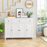 HIFIT Buffet Cabinet White Sideboard Storage Cabinet with 3 Drawers & 4 Doors Adjustable Shelves, 47” Modern Coffee Bar Cabinet, Wood Accent Cabinet HIFIT