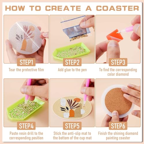 8 Pcs Diamond Painting Coasters Kits, Boho DIY Diamond Art Coasters Kits with Holder for Adults Kids Beginners Diamond Painting Kit Art Craft Belors