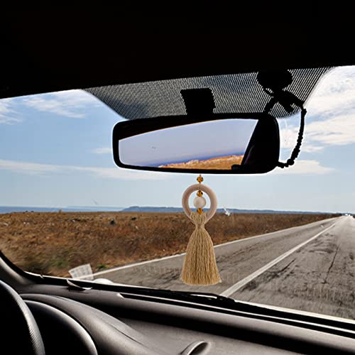 FREEBLOSS 8 Set Macrame Angel Car Hanging Ornament Macrame Kit for Beginners Macrame Car Charm Handmade Boho Car Rear View Mirror Charms for Car - WoodArtSupply