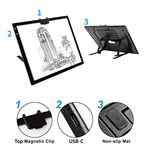  KOBAIBAN Wireless A4 Light Pad with Carry Bag, Innovative  Stand, Top Clip, Stepless/ 6-Level Dimmable Brightness Rechargeable tracing  Light Box/Board for Cricut Vinyl, Weeding Tool, Diamond Painting