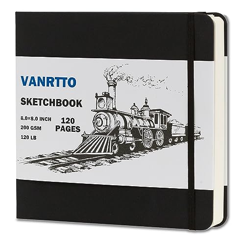 Hardcover Sketch Book, Square Sketchbook with 120LB/200GSM Thick Drawing Paper, 120 Pages/60 Sheets Sketch Pad for Adults and Kids, Large Mixed Media VANRTTO
