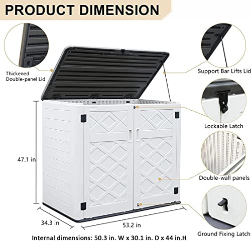 KINYING Larger Outdoor Storage Shed Weather Resistance, Horizontal Storage Box Waterproof for Garden, Patios, Backyards, 48 Cu.ft Capacity for Bike,