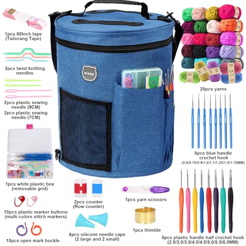 MIAOKE 79pc Crochet Kit, Large Knitting Bag Yarn Storage Organizer, Knitting & Crochet Supplies, Waterproof Crochet Bag, Crochet Accessories, Crochet - WoodArtSupply