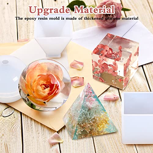 5 PCS Resin Molds Silicone Kit Large Epoxy Resin Mold for Flowers Preservation Home Deco DIY Art, Silicone Molds Including Square, Heart, Sphere, GWSNIO