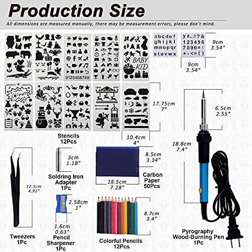 Wokape 172Pcs Wood Burning Kit, Professional Adjustable Temperature Pyrography Wood-Burning Pen with Soldering Iron Tips, Woodburning Tool - WoodArtSupply