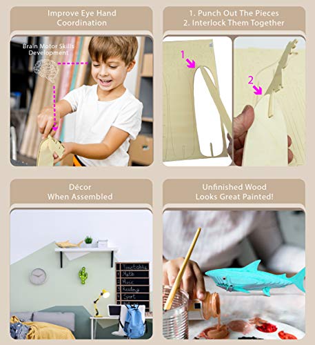 Puzzled 3D Puzzle Shark Wood Craft Construction Model Kit, Fun Unique and Educational DIY Wooden Toy Assemble Model Unfinished Crafting Hobby Puzzle, Puzzled