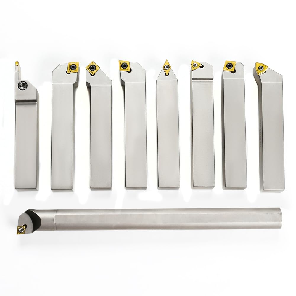 OSCARBIDE 1”Shank Nickel Plated Indexable Carbide Lathe Turning Tool Holder and Boring Bar 9 Pieces/Set,CNC Heavy-Duty indexable Insert Holders for OSCARBIDE