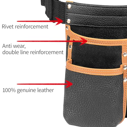 Compuda Genuine Leather Tool Belt Pouch with Hammer Holder Tool Pouch with Belt Leather Belt Tool Pouch for Men/Women (Tool Hammer Pouch) compuda