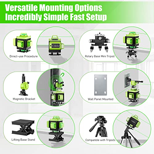 Laser Level Self Leveling - Elikliv 200ft Outdoor Robust Indoors 4D Green Cross Line Laser Level 4x360 Horizontal Vertical Dual-beam Lasers for DIY - WoodArtSupply