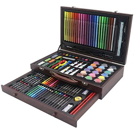 RMENST 130 Piece Art Set, Art Set in Portable Wooden Case, Crayons, Oil Pastels, Colored Pencils,Watercolor Cakes, Brushes, Art Supplies for Teens RMENST