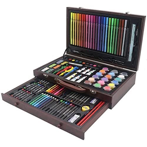 RMENST 130 Piece Art Set, Art Set in Portable Wooden Case, Crayons, Oil Pastels, Colored Pencils,Watercolor Cakes, Brushes, Art Supplies for Teens - WoodArtSupply