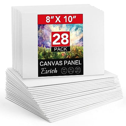 ESRICH Canvas Boards for Painting 8x10in,28 Pack Bulk Canvases for Painting - 100% Cotton Canvas Panels for Oil, Acrylic & Watercolor Painting. - WoodArtSupply