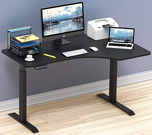 SHW 55-Inch Large Electric Height Adjustable L-Shaped Standing Desk with Right Facing Corner, Black SHW