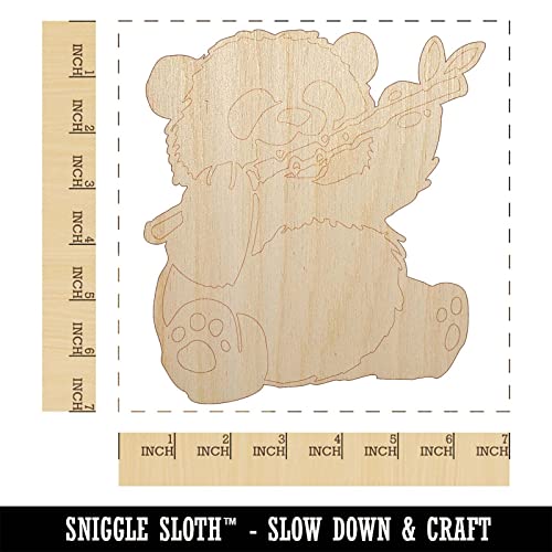 Baby Panda Bear Eating Bamboo Unfinished Wood Shape Piece Cutout for DIY Craft Projects - 1/8 Inch Thick - 6.25 Inch Size - WoodArtSupply