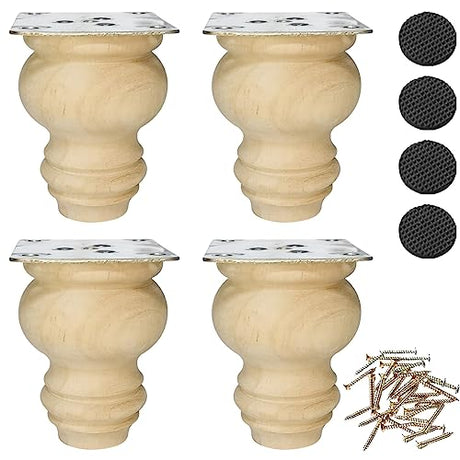 Btibpse 3 Inch Wooden Furniture Legs, Solid Wood Unpainted Replacement Furniture Legs, Cabinet Legs/Desk/Sofa/Bookcase Bun Feet, DIY Wooden Round Btibpse