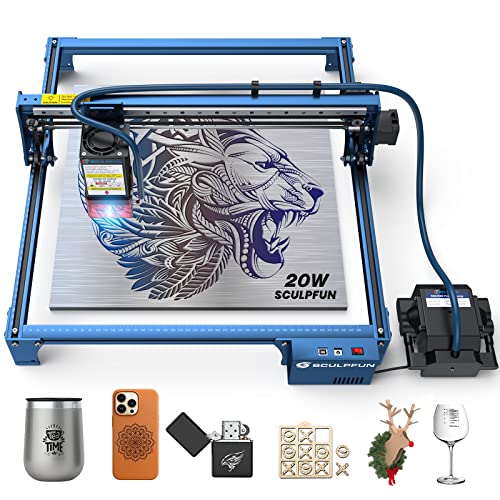 SCULPFUN S30 PRO MAX Laser Engraver with Air Assist, 20W Laser Cutter 0.06*0.06mm Accuracy Laser Engraving Machine, 935*905mm Extendable Working Area