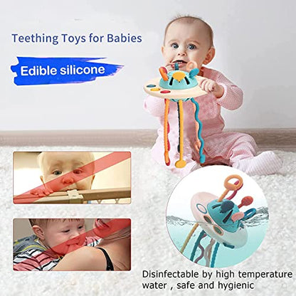 Baby Toys Montessori,Silicone Pull String Interactive Toy,Educational Toys,Food-Grade Sensory STEM Teething Toys, Motor Skills,Tactile