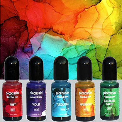 Alcohol Ink Set - 24 Highly Saturated Alcohol Inks - Fast-Drying and Permanent Inks - Versatile Alcohol Ink for Epoxy Resin, Tumblers, Fluid Art - WoodArtSupply