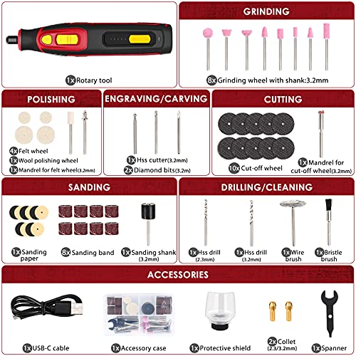4V Cordless Rotary Tool, 5-Speed 25000RPM TECCPO Mini Power Rotary Tool with 53 Accessories, Rechargeable Rotary Tool for Grinding, Polishing, Wood TECCPO