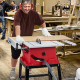 Table Saw, 10 Inch 15A Multifunctional Saw with Stand & Push Stick, 90° Cross Cut & 0-45° Bevel Cut, 5000RPM, Adjustable Blade Height for Woodworking Broadfashion