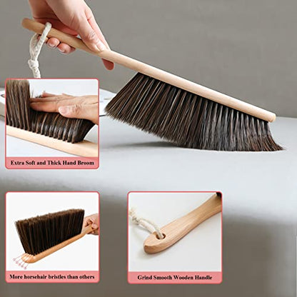 Counter Duster with Wood Handle, Hand Broom,Wood Block Hand Brush,Horse Hair Brush Broom Dust Brush Bench Woodworking Brush-Brushes Used for Counter,