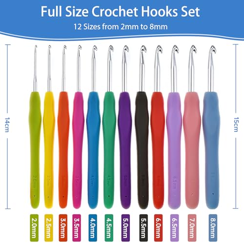 RealPlus 12 Sizes Crochet Hooks Set for Arthritic Hands, Ergonomic Soft Grip Handles, Crochet Kit for Beginners, Christmas Gifts for Women, Large RealPlus