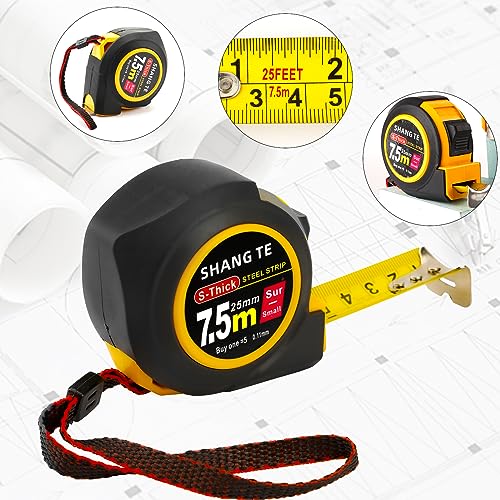 Tape Measure 25 ft, Steel Measuring Tape, Measuring Tape Retractable, 25-Foot Basics Self-Locking Measurement Tape, Self Lock Auto Lock Tape Rule Yekepal