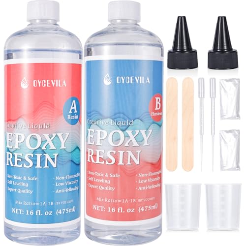 32oz Epoxy Resin Kit - Food Grade Epoxy Resin (16oz Resin +16oz Hardener), Crystal Clear & Easy Mix 1:1 Epoxy Resin for Countertops, Bar, Crafts, Etc Oycevila