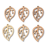 Pandahall 20Pcs Hollow Leaf Natural Wood Beads Pendants 45x28.5x2mm Unfinished Large Leaf Dangle Charms with Loop for Earring Bracelet Necklace PH PandaHall