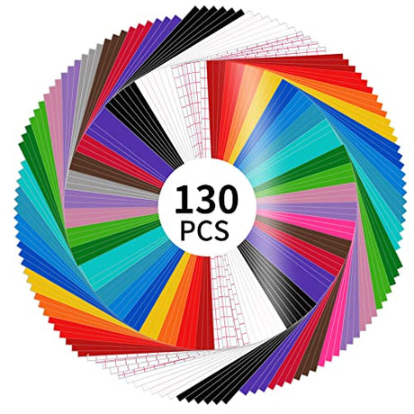 Lya Vinyl Permanent Vinyl for Cricut - 130 Pack 12 "x12 Self Adhesive Vinyl Sheets，120 Vinyl Sheets & 10 Transfer Tape Sheets for Cutting Machines Lya Vinyl