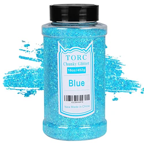 TORC Iridescent Turquoise Blue Chunky Glitter 1 Pound 16 OZ Glitter for Resin Crafts Tumblers Cosmetic Makeup Nail Art Festival Decoration TORC