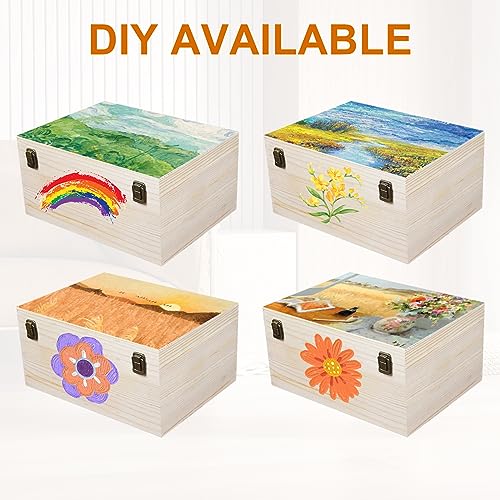 Voittozege Unfinished Wooden Box,12 x 9 x 5 Inch Natural Wood Boxes Large Wooden Box with Hinged Lid and Front Clasp DIY Wood Boxes Craft Stash Boxes Voittozege