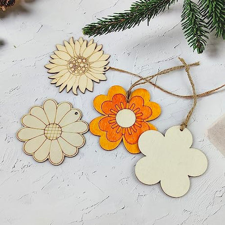 32 Pack Wood Flower Cutouts Unfinished Wooden Flower Hanging Ornaments DIY Flower Craft Gift Tags for Thanksgiving Christmas Home Party Decoration Xonzmmk