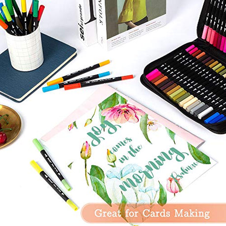 Art Markers Dual Brush Pens for Coloring, 60 Artist Colored Marker Set, Fine and Brush Tip Pen Art Supplier for Kids Adult Coloring Books, Bullet Nicecho