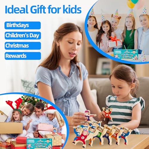 Wooden Stacking Toys,16Pcs Circus Hercules Acrobatic Troupe Interlock Toy,Balancing Building Blocks Game Toddler Puzzle Toys,for 3 4 5 6 Years Old moopok