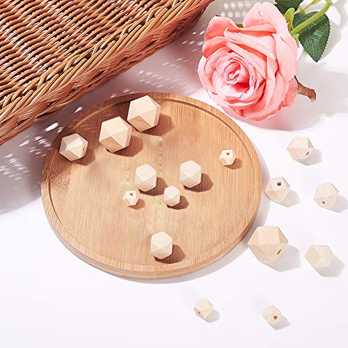 PH PandaHall 120 pcs 6 Sizes 10mm~18mm Unfinished Faceted Geometric Wood Beads Natural Hexagon Wooden Beads DIY Wooden Spacer Beads for Bracelet - WoodArtSupply