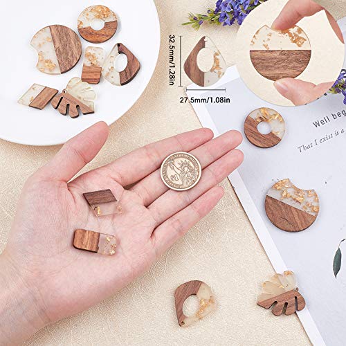 SUNNYCLUE 6 Pairs Resin Wood Dangle Drop Earring Making Starter Kit Round Rectangle Leaf Jewelry Pendants Making Supplies for Women Beginners,