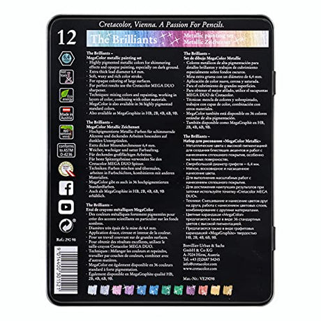CRETACOLOR MegaColor Colored Pencil Set, 12 Count (Pack of 1), Metallic Cretacolor