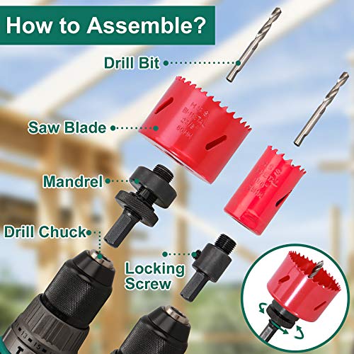 Bi-Metal Hole Saw Kit, HYCHIKA 17 Pcs High Speed Steel 3/4" to 2-1/2" Hole Saw Set in Case with Mandrels, Hole Saw Bit, Hole Saw for Thin Metal, Hard HYCHIKA BETTER TOOLS FOR BETTER LIFE