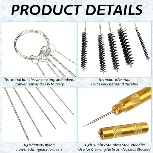 BLMHTWO 11 Pieces Airbrush Cleaning Kit, Airbrush Accessories Airbrush Spray Cleaning Repair Tool Kit Includes 1 Piece Wash Needle 5 Pieces Cleaning BLMHTWO