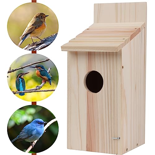 Oceek Cedar Blue Bird Box House Wood Bird House Bluebird Box House Cedar Wren and Chickadee Wren Home Outdoor Hanging Wood Birdhouse No Assembly