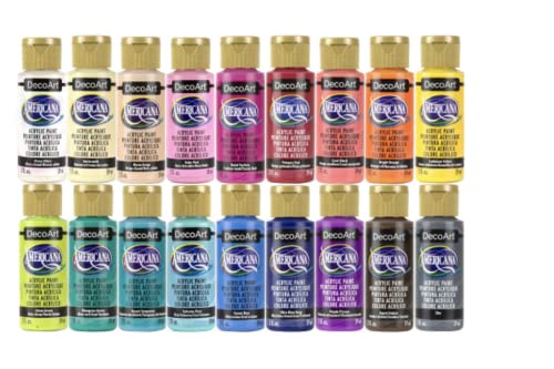 Americana Acrylics Paint, Set of 18 Colors, Popular Picks, 2 fl oz Bottle DecoArt