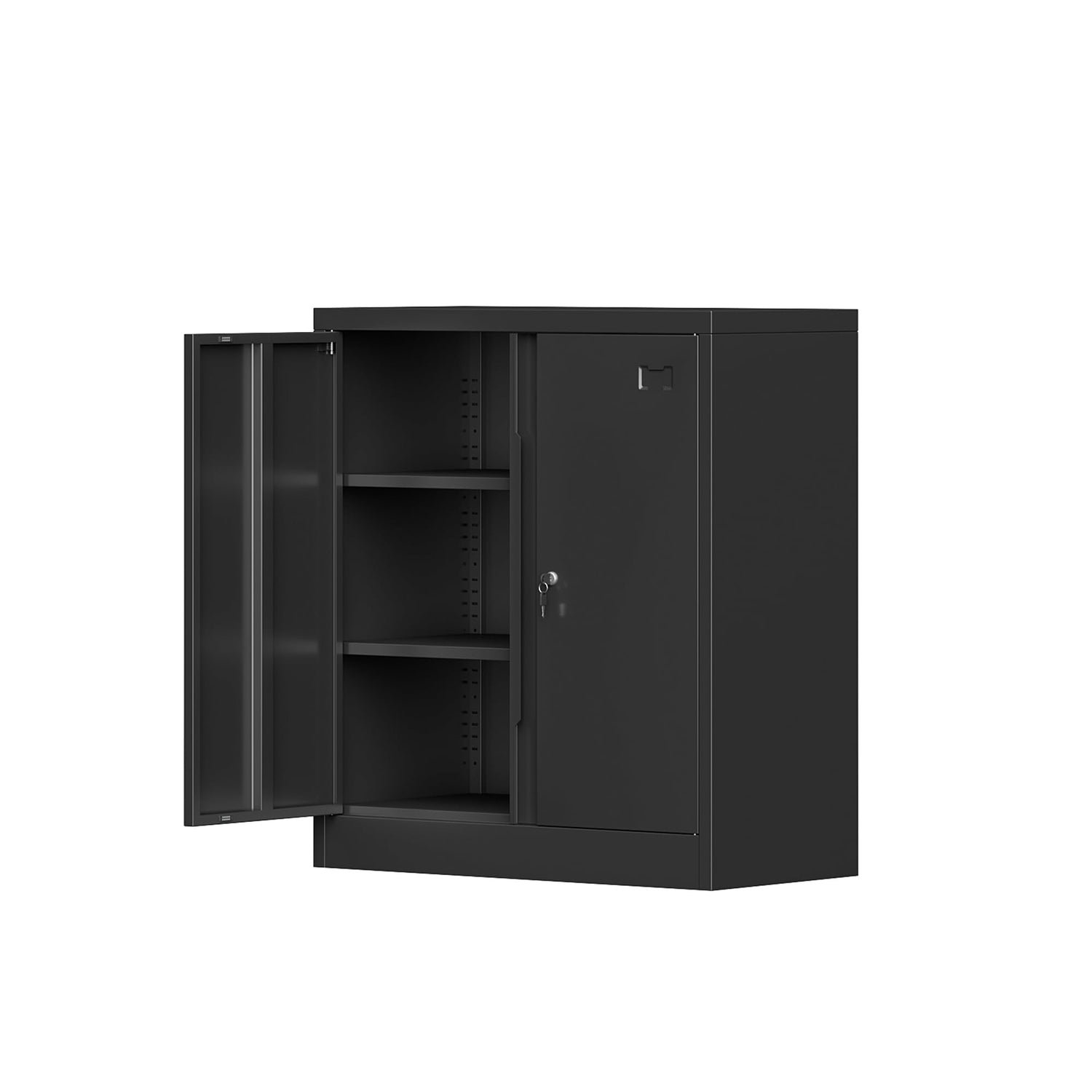 Coolsun Metal Storage Cabinet, Garage Storage Cabinet with Doors and 2 Adjustable Shelves, 36" Black File Cabinet, Locking Cabinet for Coolsun