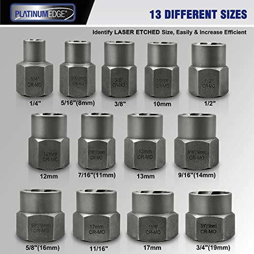 PLATINUMEDGE Bolt Extractor Tool Set, 13 Pieces Impact Bolt & Nut Remover Set, Stripped Lug Nut Remover, Extraction Socket Set for Easy Out Rusted PLATINUMEDGE