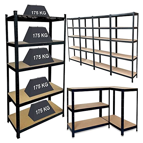 Black Shelves -5 Tier Boltless Garage Shelving Workshop Storage Racking Shelves Heavy Duty Metal Storage Rack Shelf Unit,MDF Sheet Garage - WoodArtSupply