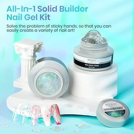 MIZHSE Solid Builder Gel – 2PCS 1oz Mermaid Pearl & Clear Hard Gel for Nails Kit with Nail Forms 3D Silicone Mold Soak-off U V 3D Nail Gel for Nail MIZHSE