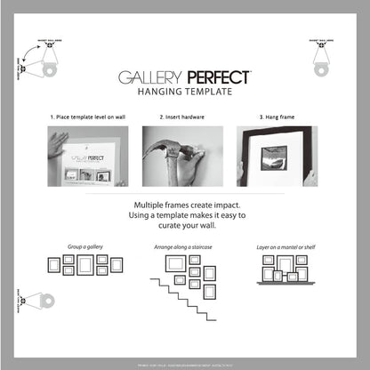 Gallery Perfect 9 Piece Greywash Square Photo Frame Wall Gallery Kit with Decorative Art Prints & Hanging Template - WoodArtSupply