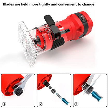 Wood Router Tool,Dobetter Routers for Woodworking, Compact Trim Router with 6 Wood Router Bits, 1/4" Collets and 8mm/12.7mm Adapter -DBTR550 - WoodArtSupply